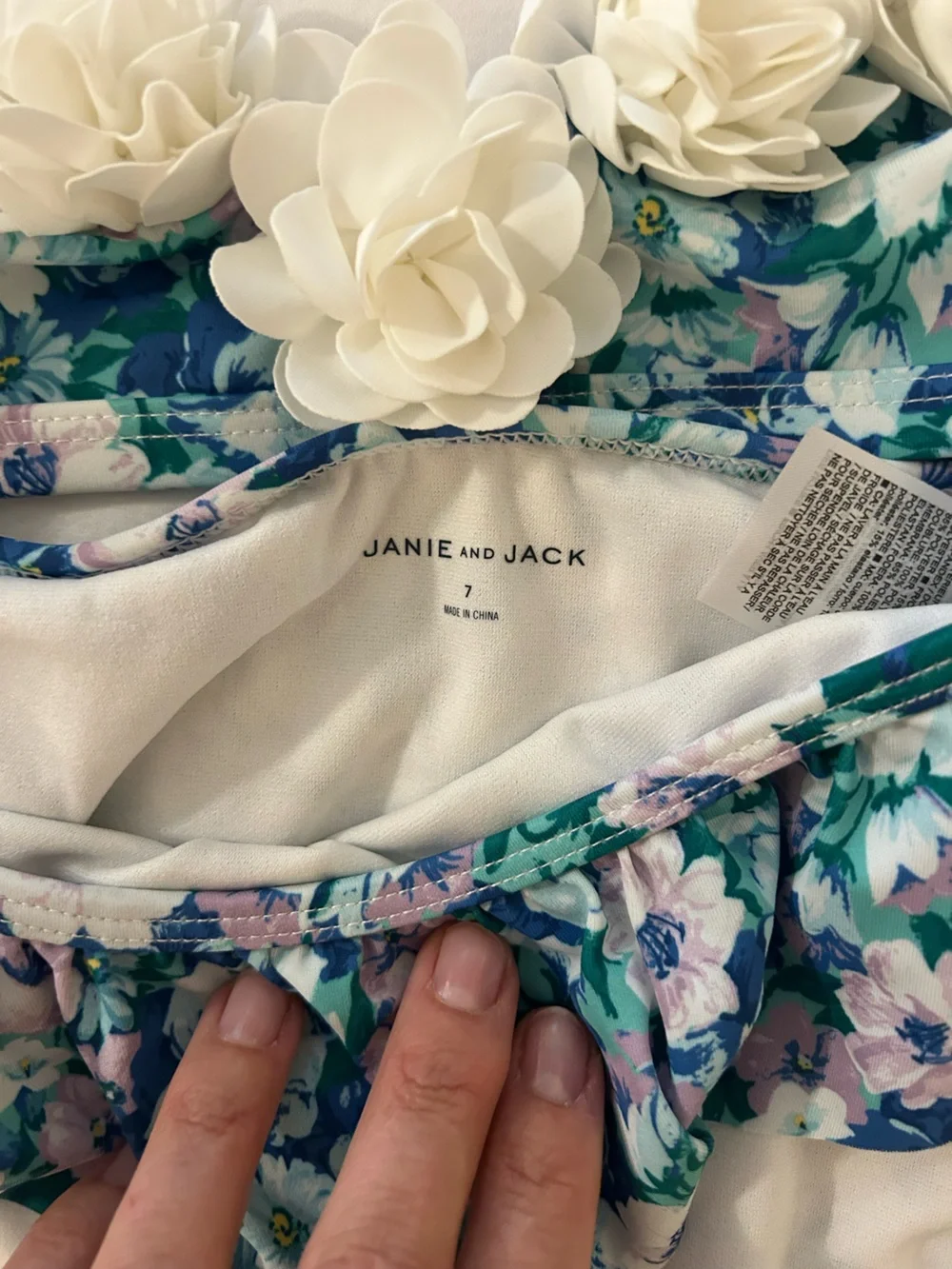Janie and Jack Blue Floral Two-Piece Bikini with White Flower Trim